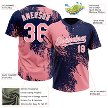 Laden Sie das Bild in den Galerie-Viewer, Custom Medium Pink Navy-White 3D Pattern Abstract Brush Stroke Two-Button Unisex Softball Jersey