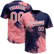 Laden Sie das Bild in den Galerie-Viewer, Custom Medium Pink Navy-White 3D Pattern Abstract Brush Stroke Two-Button Unisex Softball Jersey
