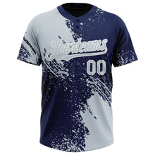 Laden Sie das Bild in den Galerie-Viewer, Custom Silver Navy-White 3D Pattern Abstract Brush Stroke Two-Button Unisex Softball Jersey
