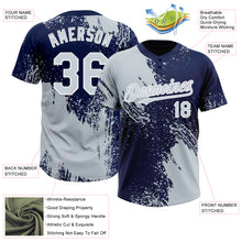 Laden Sie das Bild in den Galerie-Viewer, Custom Silver Navy-White 3D Pattern Abstract Brush Stroke Two-Button Unisex Softball Jersey