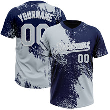 Laden Sie das Bild in den Galerie-Viewer, Custom Silver Navy-White 3D Pattern Abstract Brush Stroke Two-Button Unisex Softball Jersey