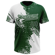 Laden Sie das Bild in den Galerie-Viewer, Custom White Green 3D Pattern Abstract Brush Stroke Two-Button Unisex Softball Jersey