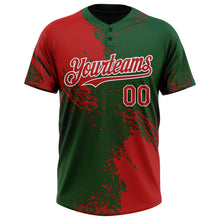 Laden Sie das Bild in den Galerie-Viewer, Custom Red Green-White 3D Pattern Abstract Brush Stroke Two-Button Unisex Softball Jersey