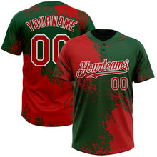 Laden Sie das Bild in den Galerie-Viewer, Custom Red Green-White 3D Pattern Abstract Brush Stroke Two-Button Unisex Softball Jersey