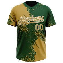 Laden Sie das Bild in den Galerie-Viewer, Custom Old Gold Green-White 3D Pattern Abstract Brush Stroke Two-Button Unisex Softball Jersey