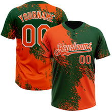 Laden Sie das Bild in den Galerie-Viewer, Custom Orange Green-White 3D Pattern Abstract Brush Stroke Two-Button Unisex Softball Jersey