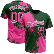 Загрузить изображение в средство просмотра галереи, Custom Pink Green-White 3D Pattern Abstract Brush Stroke Two-Button Unisex Softball Jersey