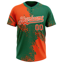 Laden Sie das Bild in den Galerie-Viewer, Custom Orange Kelly Green-White 3D Pattern Abstract Brush Stroke Two-Button Unisex Softball Jersey