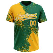 Laden Sie das Bild in den Galerie-Viewer, Custom Gold Kelly Green-White 3D Pattern Abstract Brush Stroke Two-Button Unisex Softball Jersey