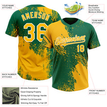 Laden Sie das Bild in den Galerie-Viewer, Custom Gold Kelly Green-White 3D Pattern Abstract Brush Stroke Two-Button Unisex Softball Jersey
