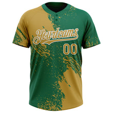 Laden Sie das Bild in den Galerie-Viewer, Custom Old Gold Kelly Green-White 3D Pattern Abstract Brush Stroke Two-Button Unisex Softball Jersey