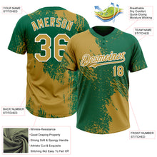 Laden Sie das Bild in den Galerie-Viewer, Custom Old Gold Kelly Green-White 3D Pattern Abstract Brush Stroke Two-Button Unisex Softball Jersey