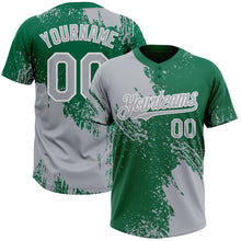 Laden Sie das Bild in den Galerie-Viewer, Custom Gray Kelly Green-White 3D Pattern Abstract Brush Stroke Two-Button Unisex Softball Jersey