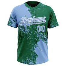 Laden Sie das Bild in den Galerie-Viewer, Custom Light Blue Kelly Green-White 3D Pattern Abstract Brush Stroke Two-Button Unisex Softball Jersey