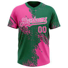 Загрузить изображение в средство просмотра галереи, Custom Pink Kelly Green-White 3D Pattern Abstract Brush Stroke Two-Button Unisex Softball Jersey