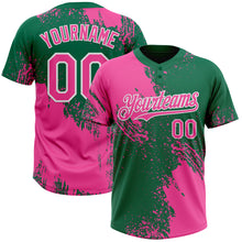 Загрузить изображение в средство просмотра галереи, Custom Pink Kelly Green-White 3D Pattern Abstract Brush Stroke Two-Button Unisex Softball Jersey