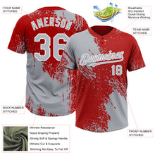 Laden Sie das Bild in den Galerie-Viewer, Custom Gray Red-White 3D Pattern Abstract Brush Stroke Two-Button Unisex Softball Jersey