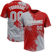Laden Sie das Bild in den Galerie-Viewer, Custom Gray Red-White 3D Pattern Abstract Brush Stroke Two-Button Unisex Softball Jersey