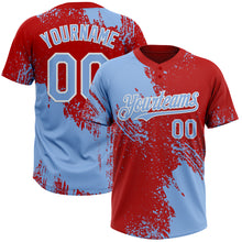 Laden Sie das Bild in den Galerie-Viewer, Custom Light Blue Red-White 3D Pattern Abstract Brush Stroke Two-Button Unisex Softball Jersey