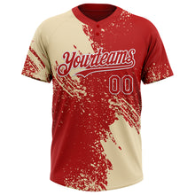 Laden Sie das Bild in den Galerie-Viewer, Custom Cream Red-White 3D Pattern Abstract Brush Stroke Two-Button Unisex Softball Jersey