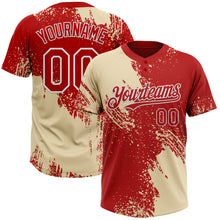Laden Sie das Bild in den Galerie-Viewer, Custom Cream Red-White 3D Pattern Abstract Brush Stroke Two-Button Unisex Softball Jersey