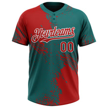 Laden Sie das Bild in den Galerie-Viewer, Custom Red Teal-White 3D Pattern Abstract Brush Stroke Two-Button Unisex Softball Jersey