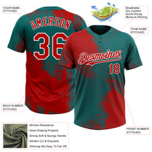 Laden Sie das Bild in den Galerie-Viewer, Custom Red Teal-White 3D Pattern Abstract Brush Stroke Two-Button Unisex Softball Jersey