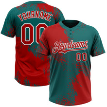 Laden Sie das Bild in den Galerie-Viewer, Custom Red Teal-White 3D Pattern Abstract Brush Stroke Two-Button Unisex Softball Jersey