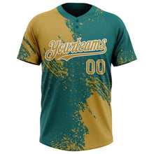 Laden Sie das Bild in den Galerie-Viewer, Custom Old Gold Teal-White 3D Pattern Abstract Brush Stroke Two-Button Unisex Softball Jersey