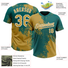 Laden Sie das Bild in den Galerie-Viewer, Custom Old Gold Teal-White 3D Pattern Abstract Brush Stroke Two-Button Unisex Softball Jersey