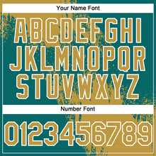 Laden Sie das Bild in den Galerie-Viewer, Custom Old Gold Teal-White 3D Pattern Abstract Brush Stroke Two-Button Unisex Softball Jersey