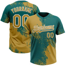 Laden Sie das Bild in den Galerie-Viewer, Custom Old Gold Teal-White 3D Pattern Abstract Brush Stroke Two-Button Unisex Softball Jersey