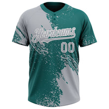 Laden Sie das Bild in den Galerie-Viewer, Custom Gray Teal-White 3D Pattern Abstract Brush Stroke Two-Button Unisex Softball Jersey