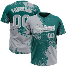 Laden Sie das Bild in den Galerie-Viewer, Custom Gray Teal-White 3D Pattern Abstract Brush Stroke Two-Button Unisex Softball Jersey