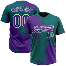 Laden Sie das Bild in den Galerie-Viewer, Custom Purple Teal-White 3D Pattern Abstract Brush Stroke Two-Button Unisex Softball Jersey
