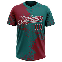 Laden Sie das Bild in den Galerie-Viewer, Custom Crimson Teal-White 3D Pattern Abstract Brush Stroke Two-Button Unisex Softball Jersey
