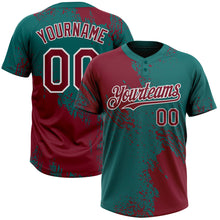 Laden Sie das Bild in den Galerie-Viewer, Custom Crimson Teal-White 3D Pattern Abstract Brush Stroke Two-Button Unisex Softball Jersey