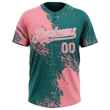 Laden Sie das Bild in den Galerie-Viewer, Custom Medium Pink Teal-White 3D Pattern Abstract Brush Stroke Two-Button Unisex Softball Jersey