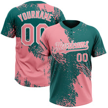 Laden Sie das Bild in den Galerie-Viewer, Custom Medium Pink Teal-White 3D Pattern Abstract Brush Stroke Two-Button Unisex Softball Jersey