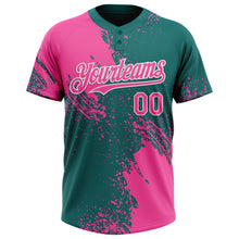Загрузить изображение в средство просмотра галереи, Custom Pink Teal-White 3D Pattern Abstract Brush Stroke Two-Button Unisex Softball Jersey