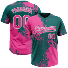 Загрузить изображение в средство просмотра галереи, Custom Pink Teal-White 3D Pattern Abstract Brush Stroke Two-Button Unisex Softball Jersey