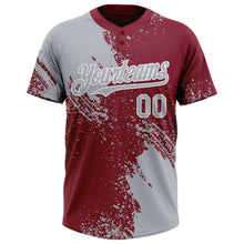 Laden Sie das Bild in den Galerie-Viewer, Custom Gray Crimson-White 3D Pattern Abstract Brush Stroke Two-Button Unisex Softball Jersey