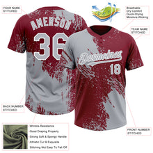 Laden Sie das Bild in den Galerie-Viewer, Custom Gray Crimson-White 3D Pattern Abstract Brush Stroke Two-Button Unisex Softball Jersey