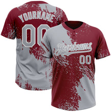 Laden Sie das Bild in den Galerie-Viewer, Custom Gray Crimson-White 3D Pattern Abstract Brush Stroke Two-Button Unisex Softball Jersey
