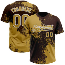 Laden Sie das Bild in den Galerie-Viewer, Custom Old Gold Brown-White 3D Pattern Abstract Brush Stroke Two-Button Unisex Softball Jersey