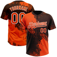 Laden Sie das Bild in den Galerie-Viewer, Custom Orange Brown-White 3D Pattern Abstract Brush Stroke Two-Button Unisex Softball Jersey