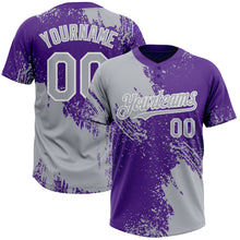 Загрузить изображение в средство просмотра галереи, Custom Gray Purple-White 3D Pattern Abstract Brush Stroke Two-Button Unisex Softball Jersey