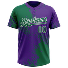 Загрузить изображение в средство просмотра галереи, Custom Kelly Green Purple-White 3D Pattern Abstract Brush Stroke Two-Button Unisex Softball Jersey
