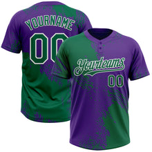 Загрузить изображение в средство просмотра галереи, Custom Kelly Green Purple-White 3D Pattern Abstract Brush Stroke Two-Button Unisex Softball Jersey