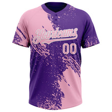 Laden Sie das Bild in den Galerie-Viewer, Custom Light Pink Purple-White 3D Pattern Abstract Brush Stroke Two-Button Unisex Softball Jersey